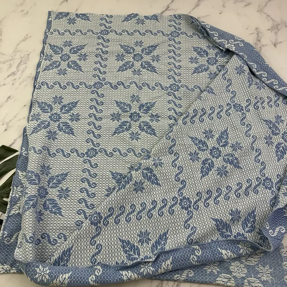 Stevens Vintage 70s Bedspread Coverlet Set of 2 Twin Size Blue White Floral